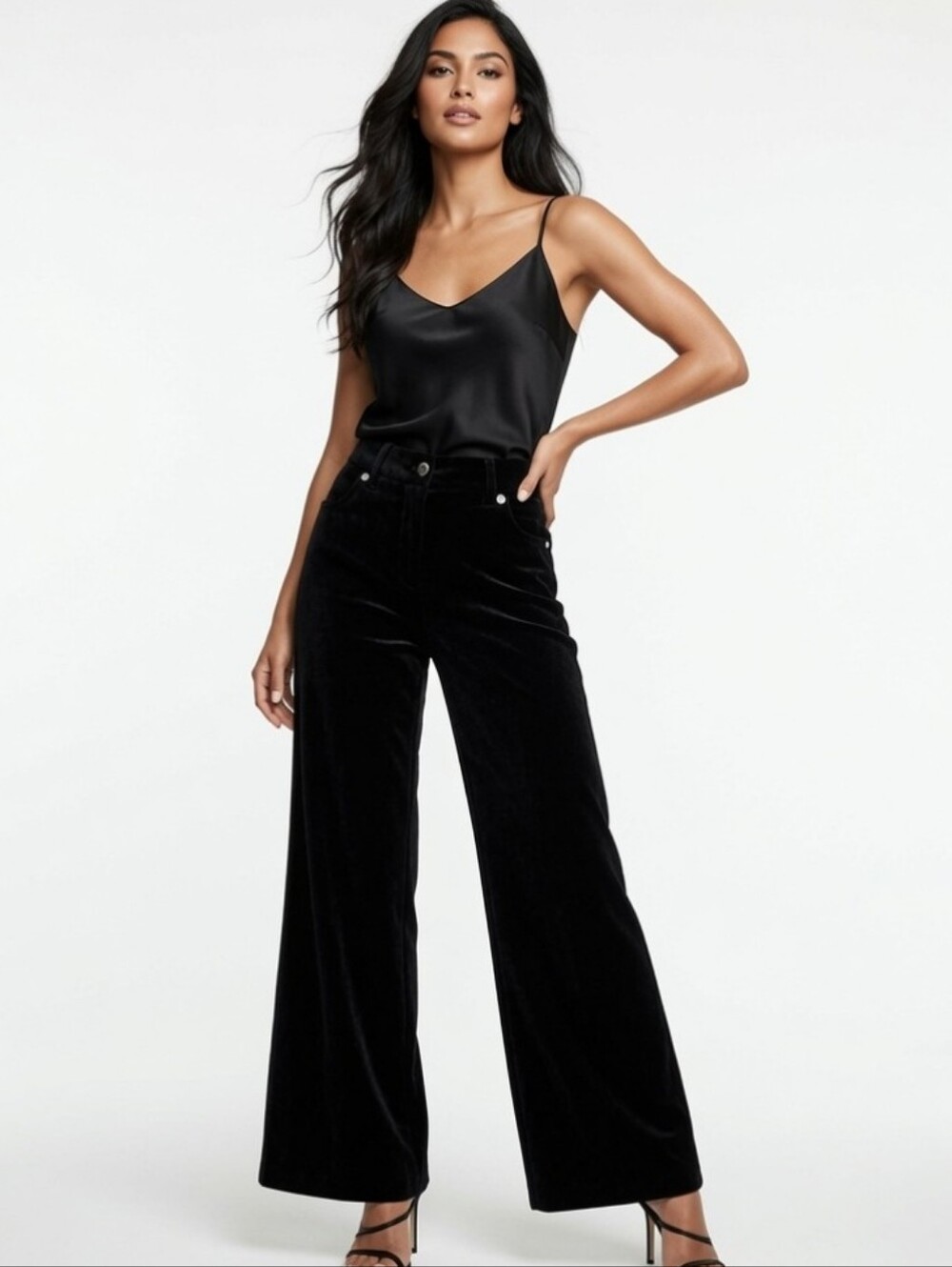 Larry Levine Petite Short Black Wide-Leg Corduroy Pants( 10petite)